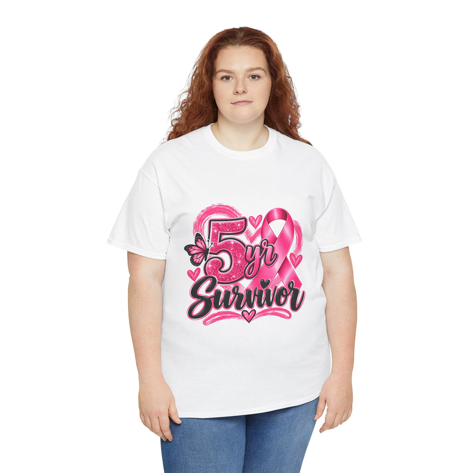 5 Yr Survivor Breast Cancer Awareness Unisex Heavy Cotton Tee