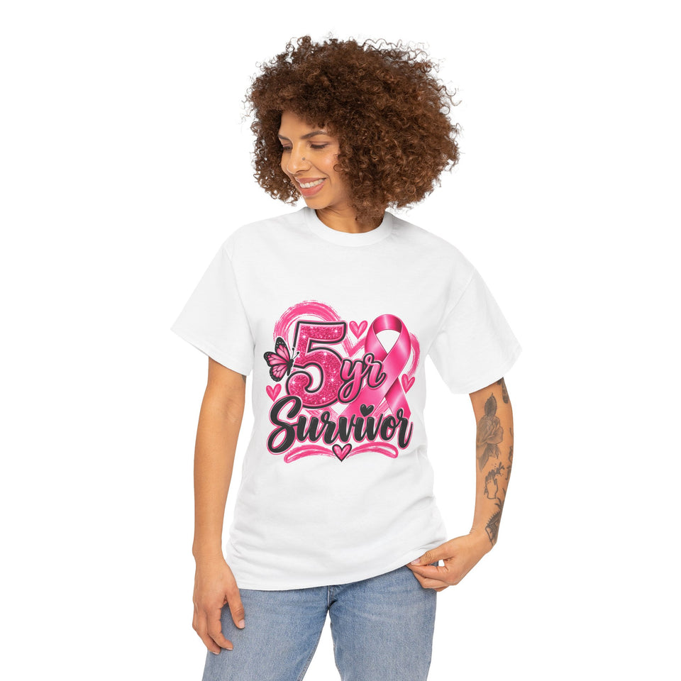 5 Yr Survivor Breast Cancer Awareness Unisex Heavy Cotton Tee