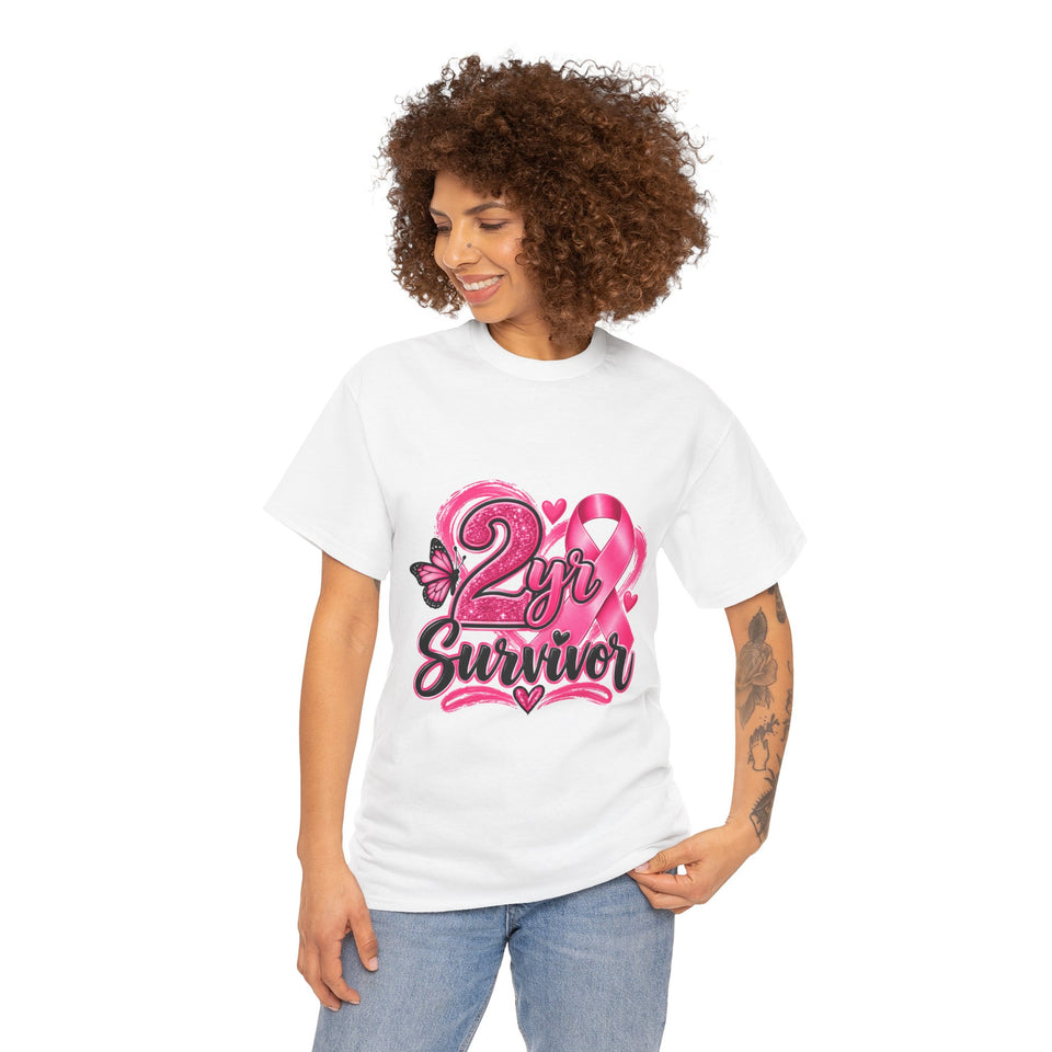 2 Yr Survivor Breast Cancer Awareness Unisex Heavy Cotton Tee