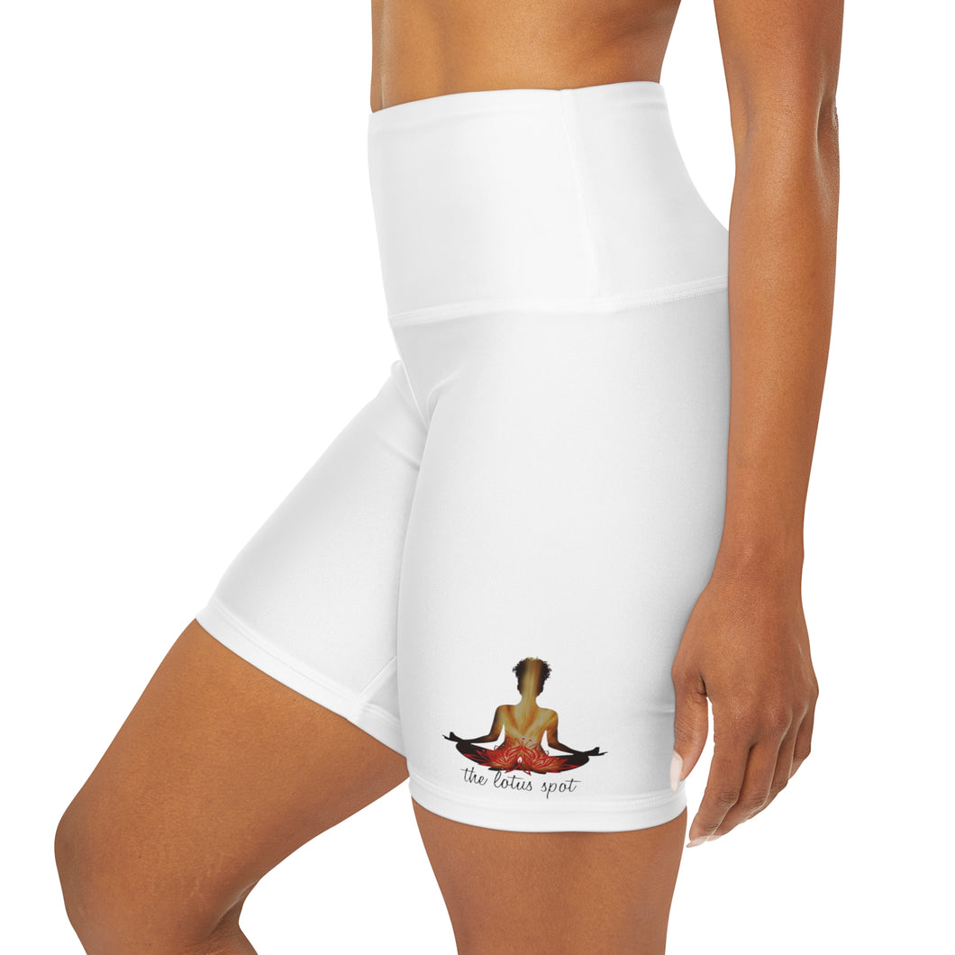 The Lotus Spot High Waisted Yoga Shorts (AOP)