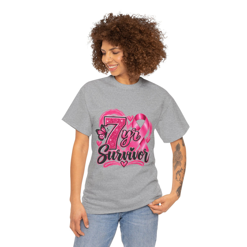 7 Yr Survivor Breast Cancer Awareness Unisex Heavy Cotton Tee