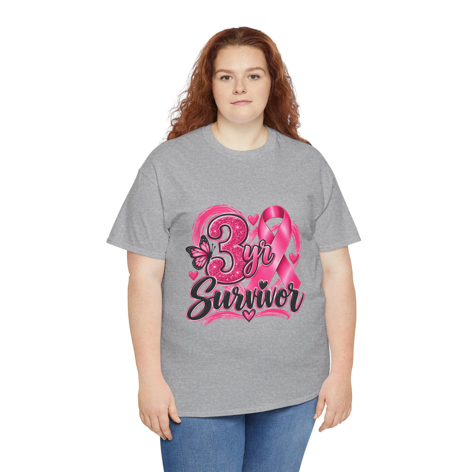 3 Yr Survivor Breast Cancer Awareness Unisex Heavy Cotton Tee