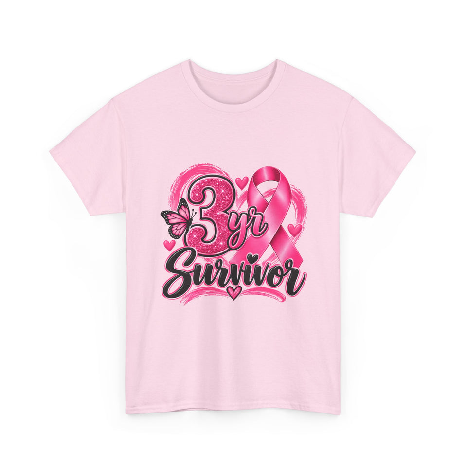 3 Yr Survivor Breast Cancer Awareness Unisex Heavy Cotton Tee