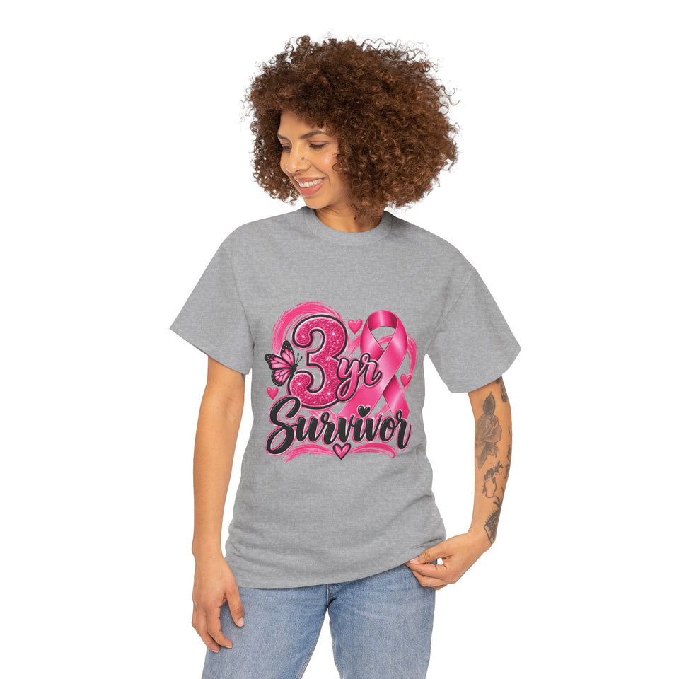 3 Yr Survivor Breast Cancer Awareness Unisex Heavy Cotton Tee
