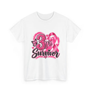 3 Yr Survivor Breast Cancer Awareness Unisex Heavy Cotton Tee
