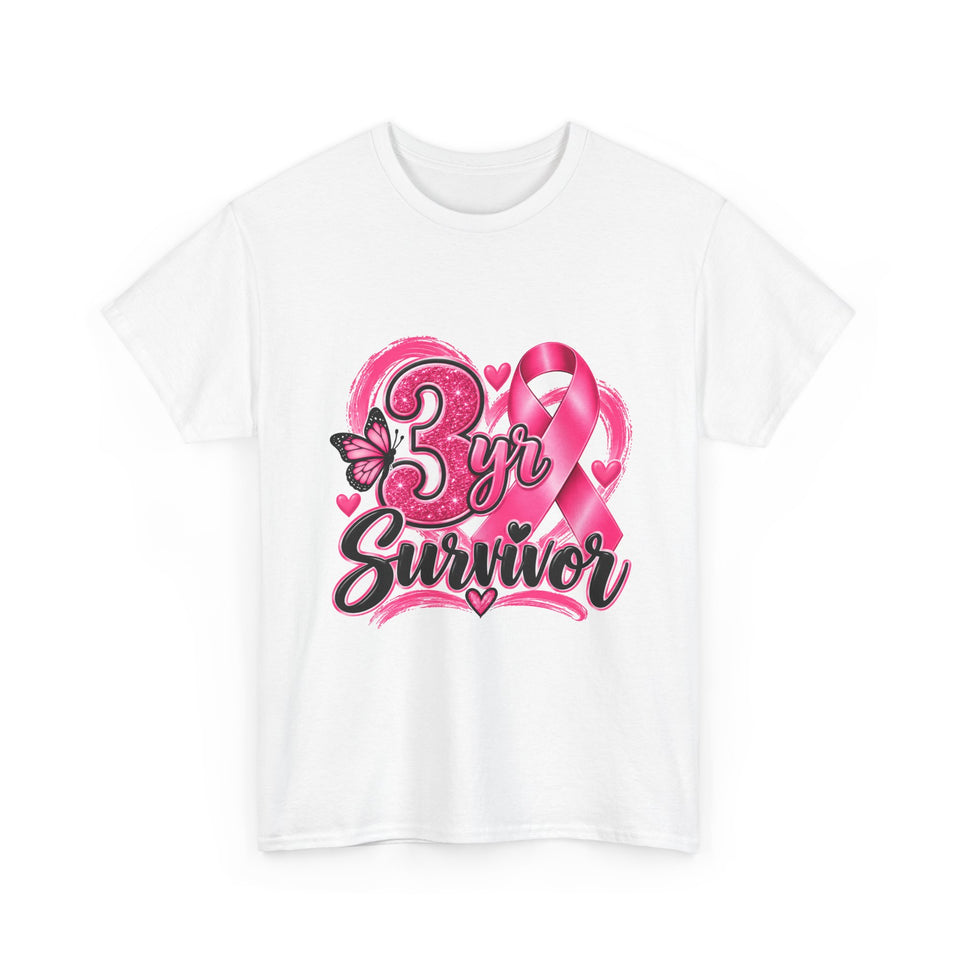 3 Yr Survivor Breast Cancer Awareness Unisex Heavy Cotton Tee
