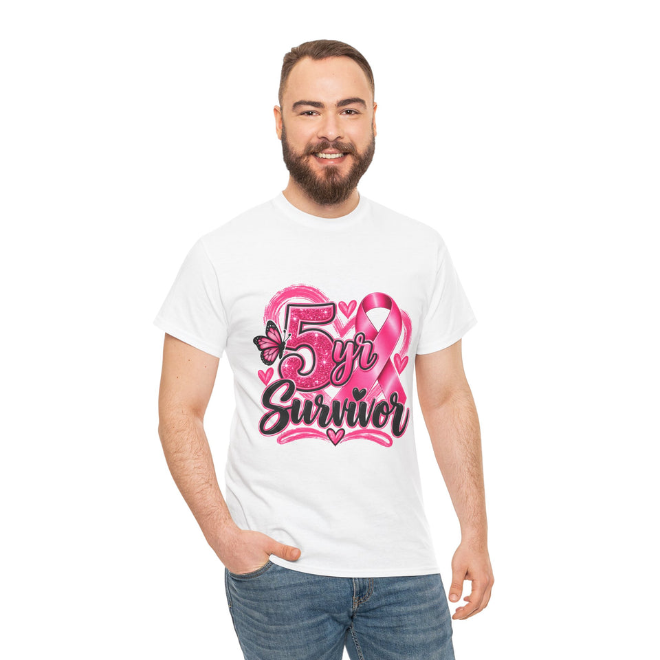 5 Yr Survivor Breast Cancer Awareness Unisex Heavy Cotton Tee
