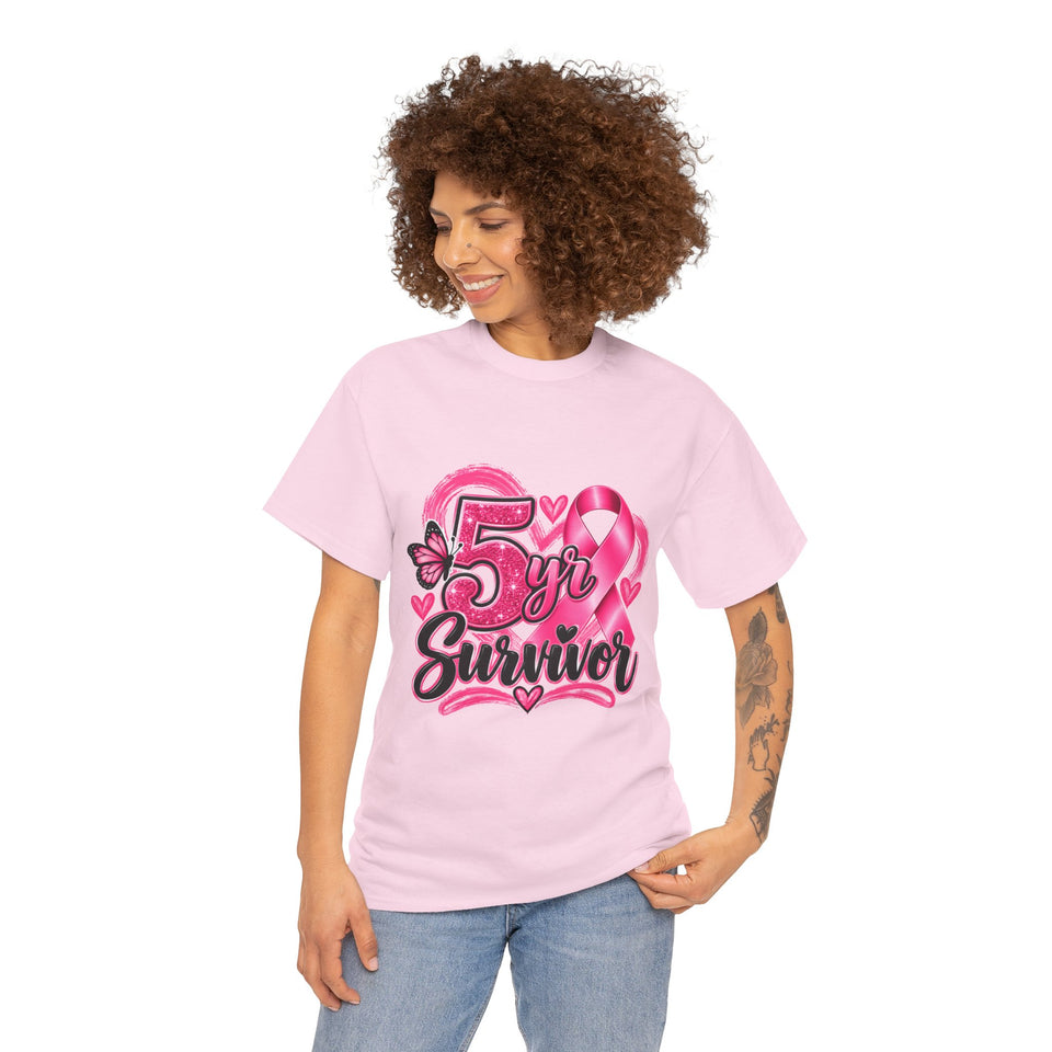 5 Yr Survivor Breast Cancer Awareness Unisex Heavy Cotton Tee