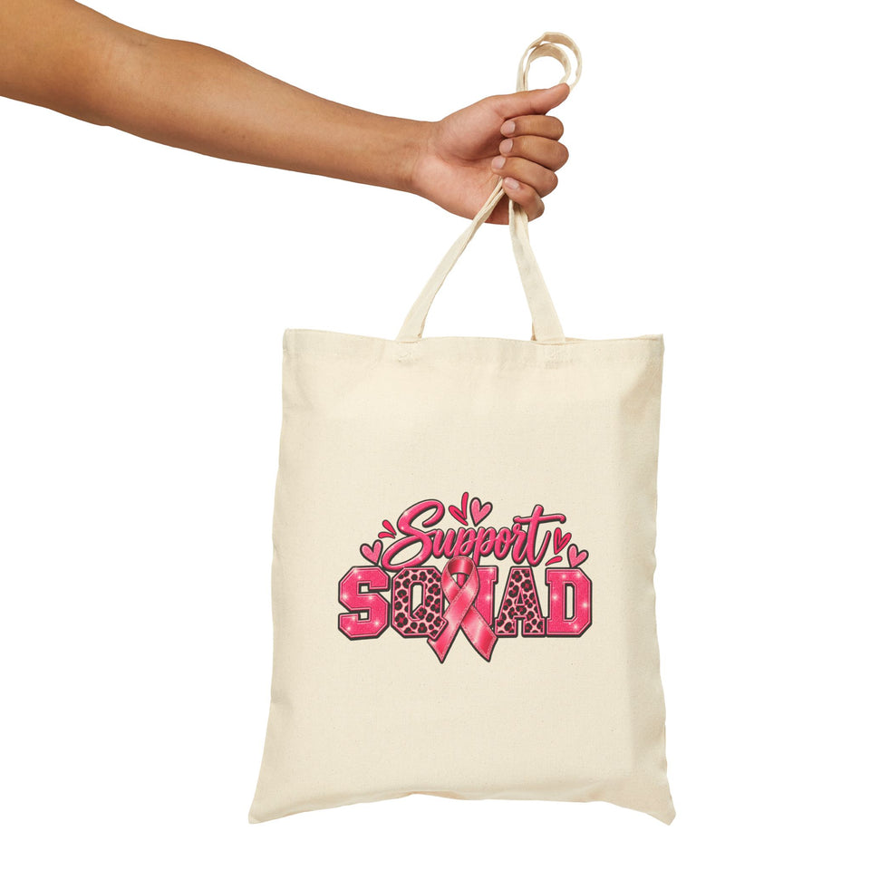 Support Squad Breast Cancer Awareness Cotton Canvas Tote Bag