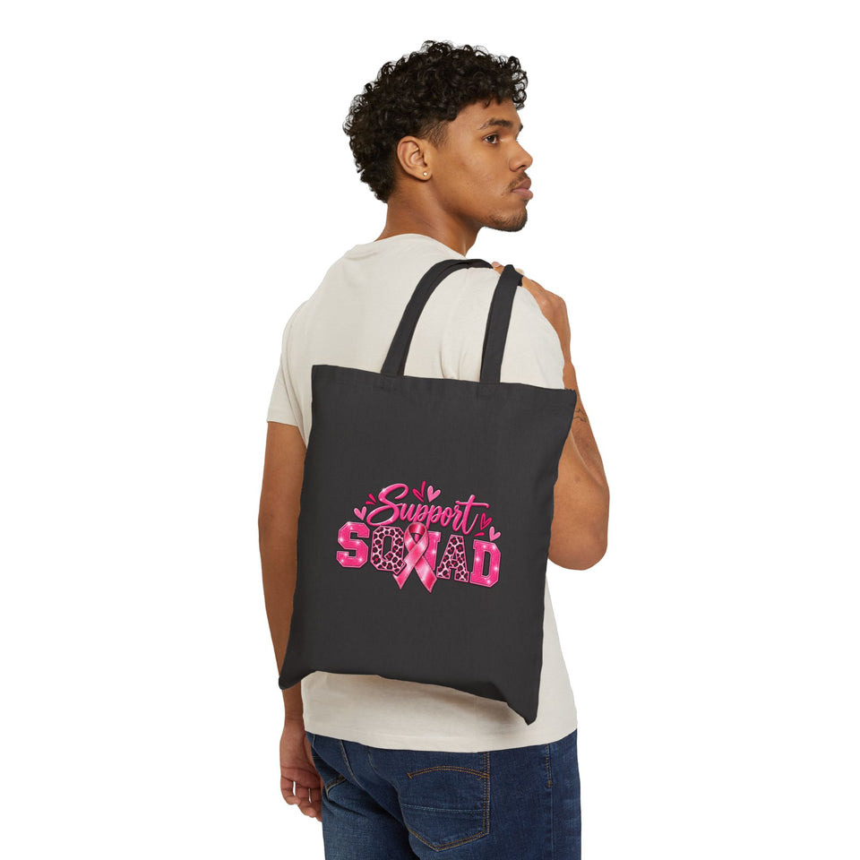 Support Squad Breast Cancer Awareness Cotton Canvas Tote Bag