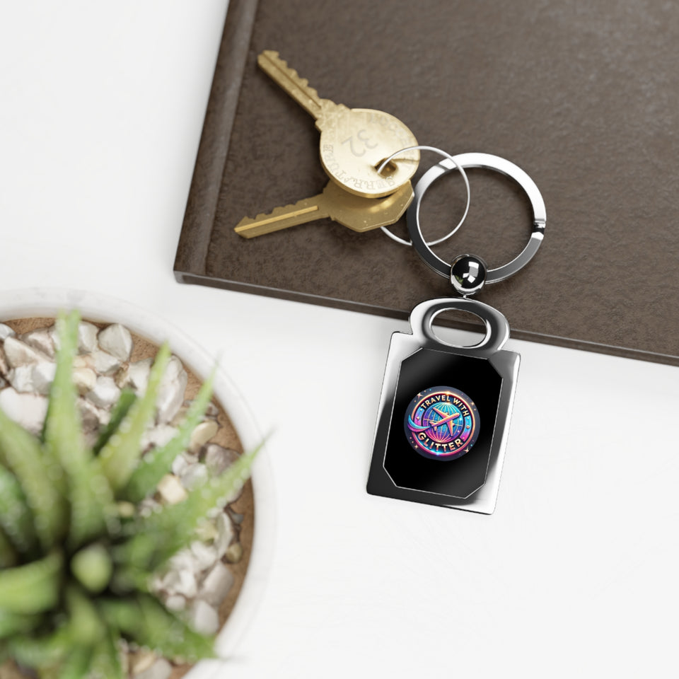 Travel With Glitter Rectangle Photo Keyring