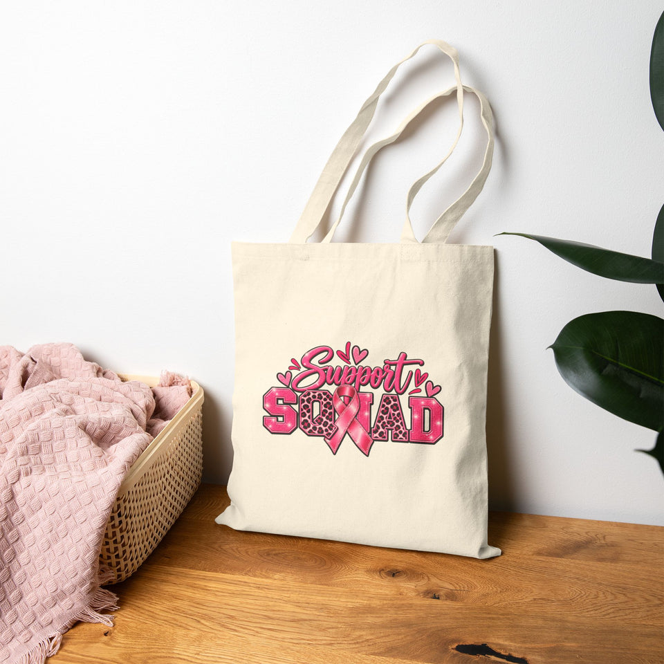 Support Squad Breast Cancer Awareness Cotton Canvas Tote Bag