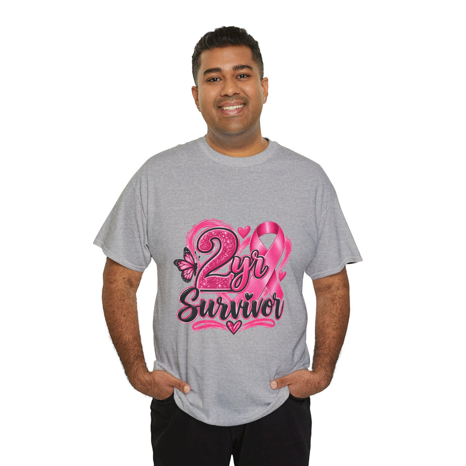 2 Yr Survivor Breast Cancer Awareness Unisex Heavy Cotton Tee