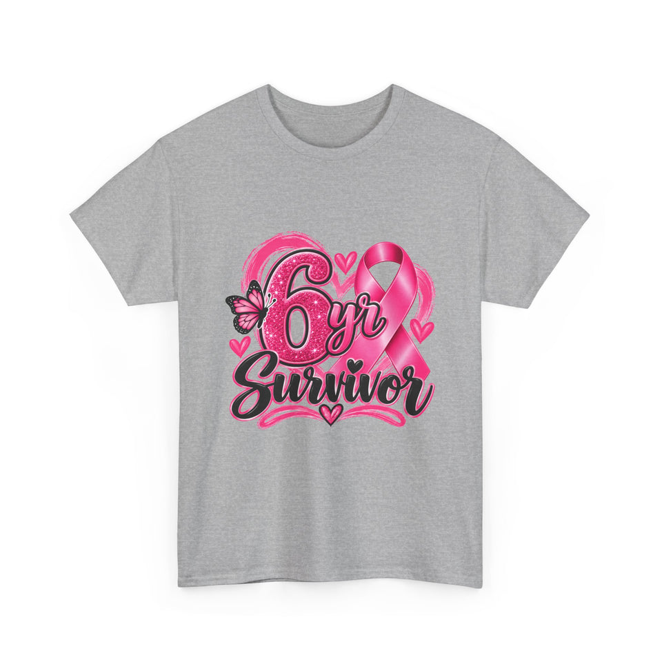 6 Yr Survivor Breast Cancer Awareness Unisex Heavy Cotton Tee