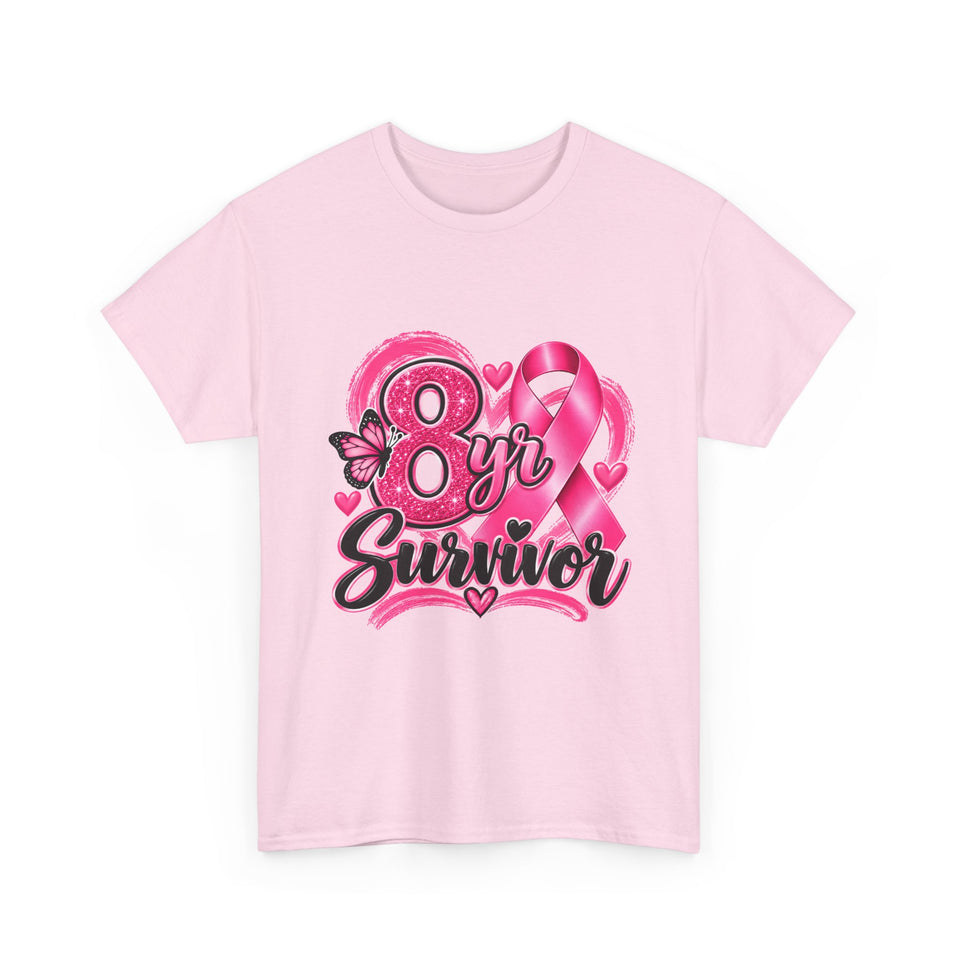 8 Yr Survivor Breast Cancer Awareness Unisex Heavy Cotton Tee