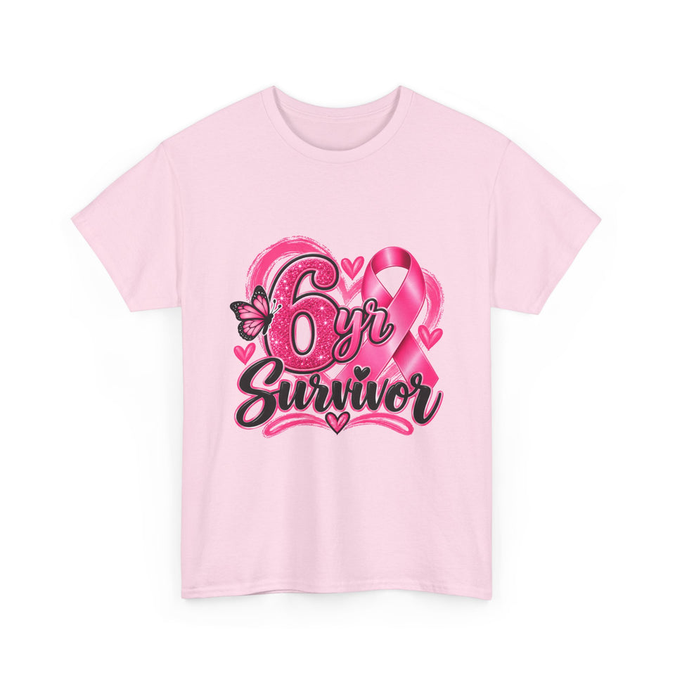 6 Yr Survivor Breast Cancer Awareness Unisex Heavy Cotton Tee