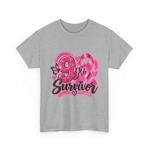 9 Yr Survivor Breast Cancer Awareness Unisex Heavy Cotton Tee