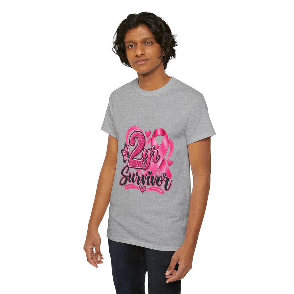 2 Yr Survivor Breast Cancer Awareness Unisex Heavy Cotton Tee