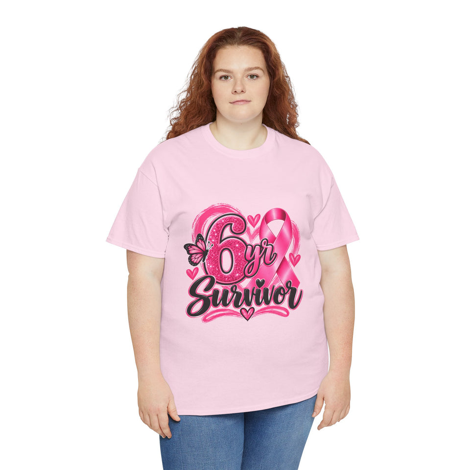 6 Yr Survivor Breast Cancer Awareness Unisex Heavy Cotton Tee