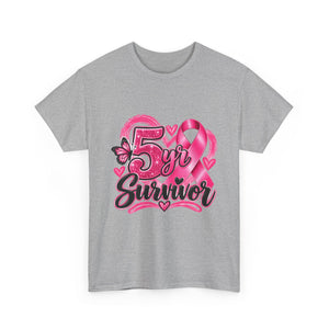 5 Yr Survivor Breast Cancer Awareness Unisex Heavy Cotton Tee
