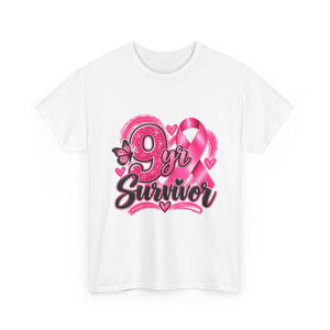 9 Yr Survivor Breast Cancer Awareness Unisex Heavy Cotton Tee