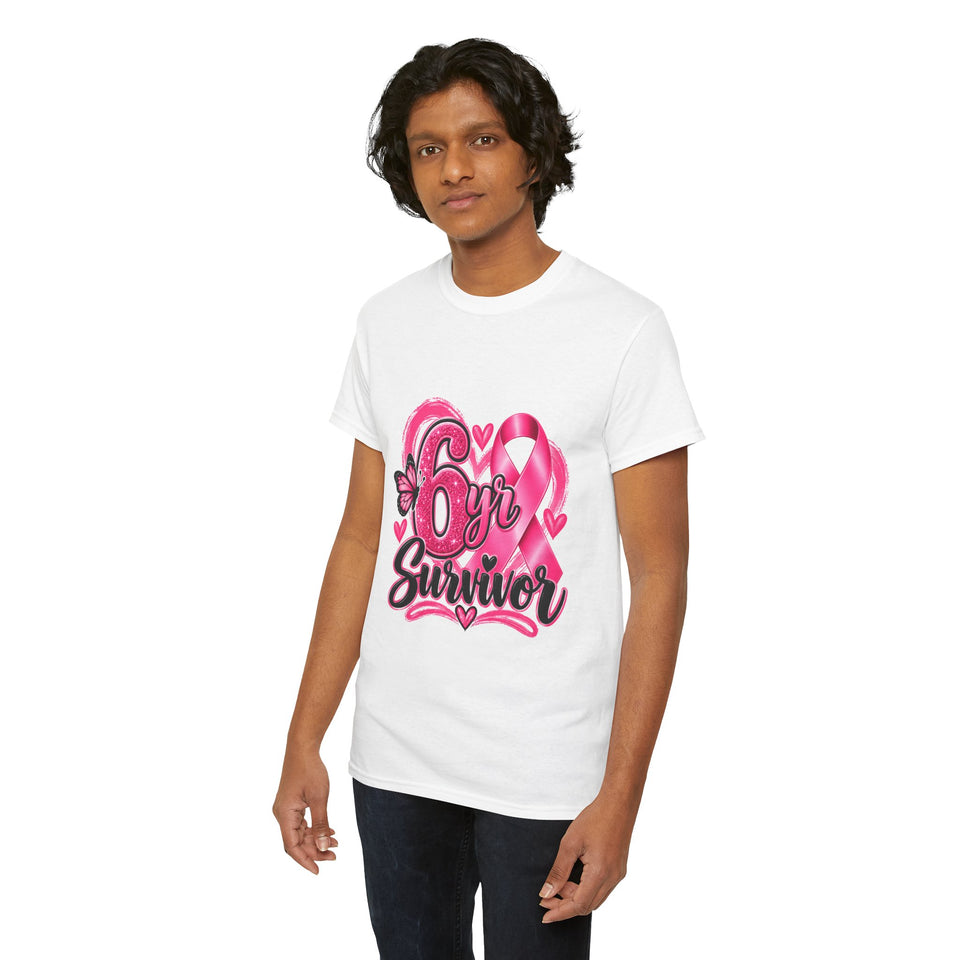 6 Yr Survivor Breast Cancer Awareness Unisex Heavy Cotton Tee