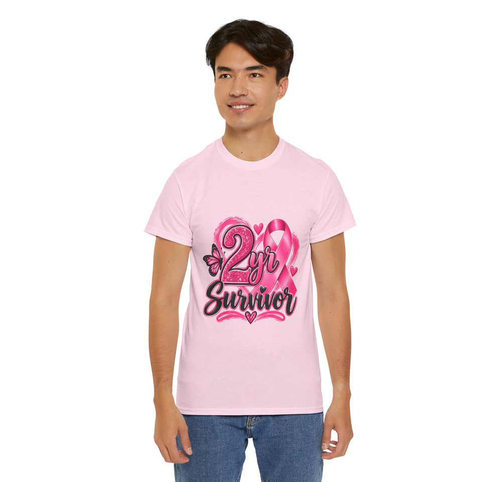 2 Yr Survivor Breast Cancer Awareness Unisex Heavy Cotton Tee