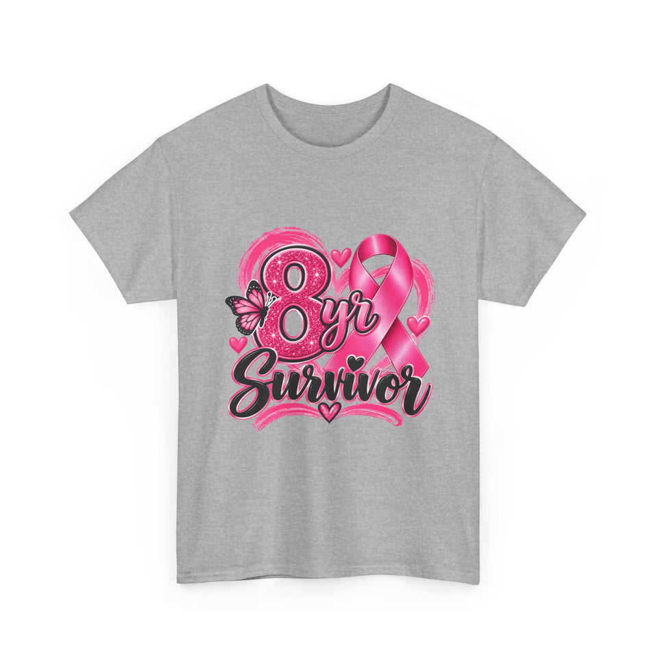 8 Yr Survivor Breast Cancer Awareness Unisex Heavy Cotton Tee