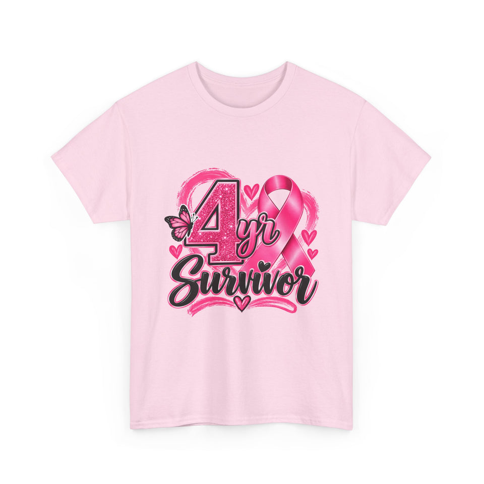 4 Yr Survivor Breast Cancer Awareness Unisex Heavy Cotton Tee