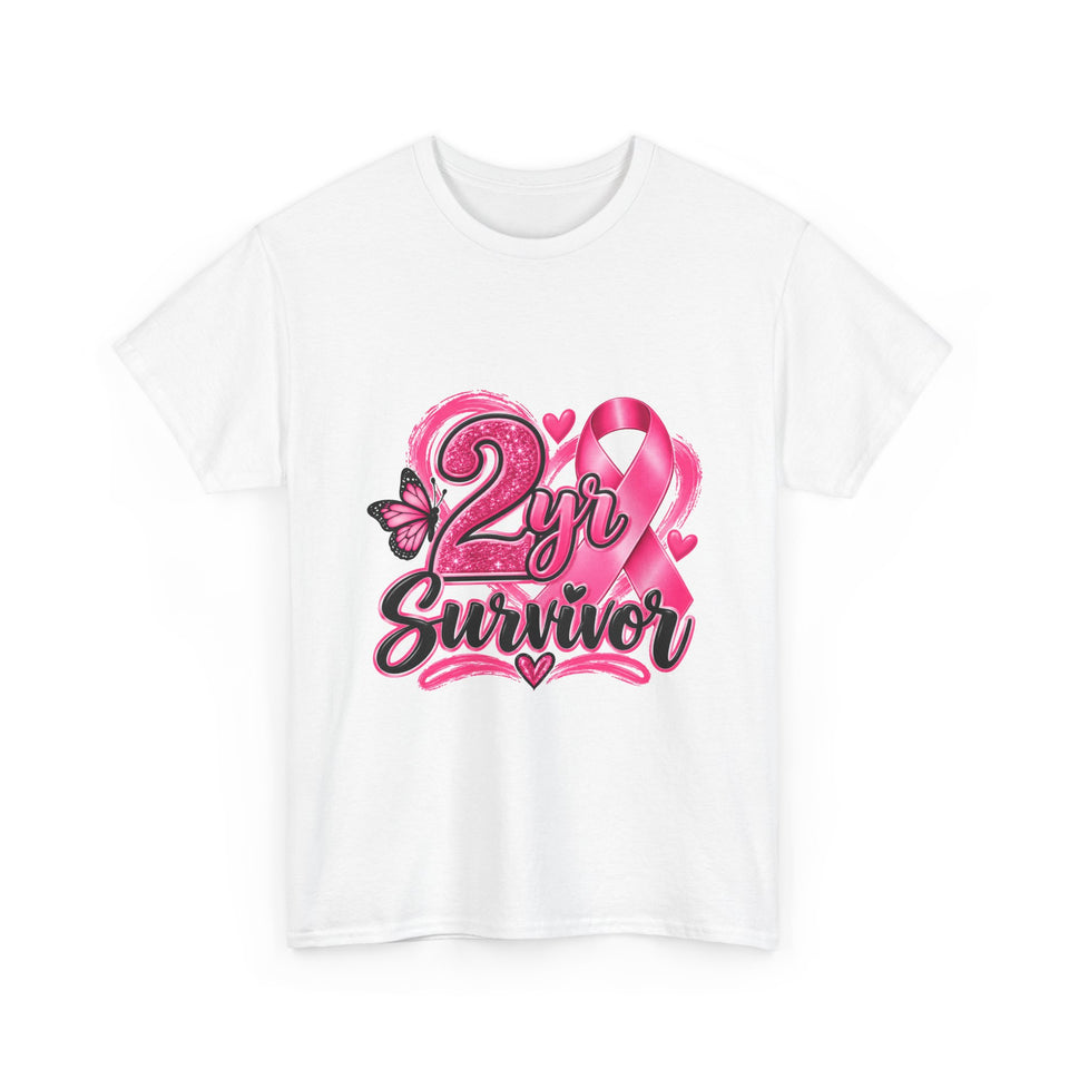 2 Yr Survivor Breast Cancer Awareness Unisex Heavy Cotton Tee