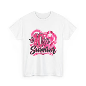 10 Yr Survivor Breast Cancer Awareness Unisex Heavy Cotton Tee