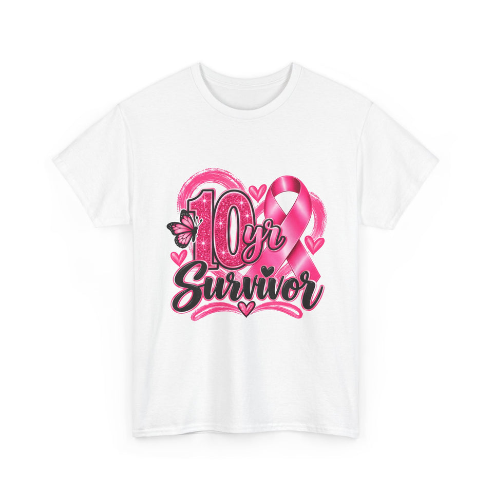 10 Yr Survivor Breast Cancer Awareness Unisex Heavy Cotton Tee