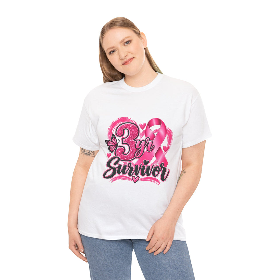 3 Yr Survivor Breast Cancer Awareness Unisex Heavy Cotton Tee