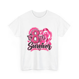 8 Yr Survivor Breast Cancer Awareness Unisex Heavy Cotton Tee