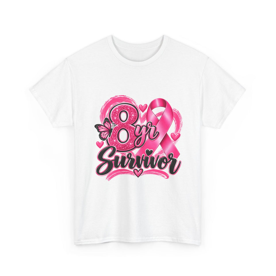 8 Yr Survivor Breast Cancer Awareness Unisex Heavy Cotton Tee