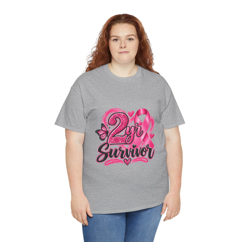 2 Yr Survivor Breast Cancer Awareness Unisex Heavy Cotton Tee