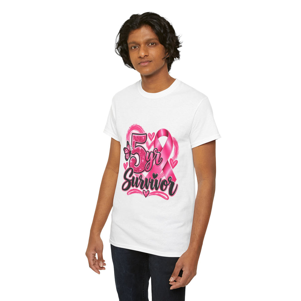 5 Yr Survivor Breast Cancer Awareness Unisex Heavy Cotton Tee