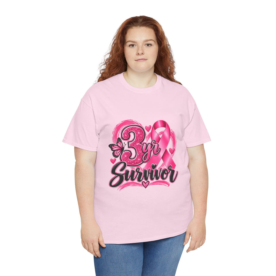 3 Yr Survivor Breast Cancer Awareness Unisex Heavy Cotton Tee