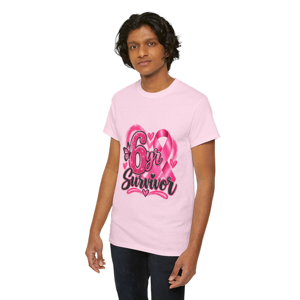6 Yr Survivor Breast Cancer Awareness Unisex Heavy Cotton Tee