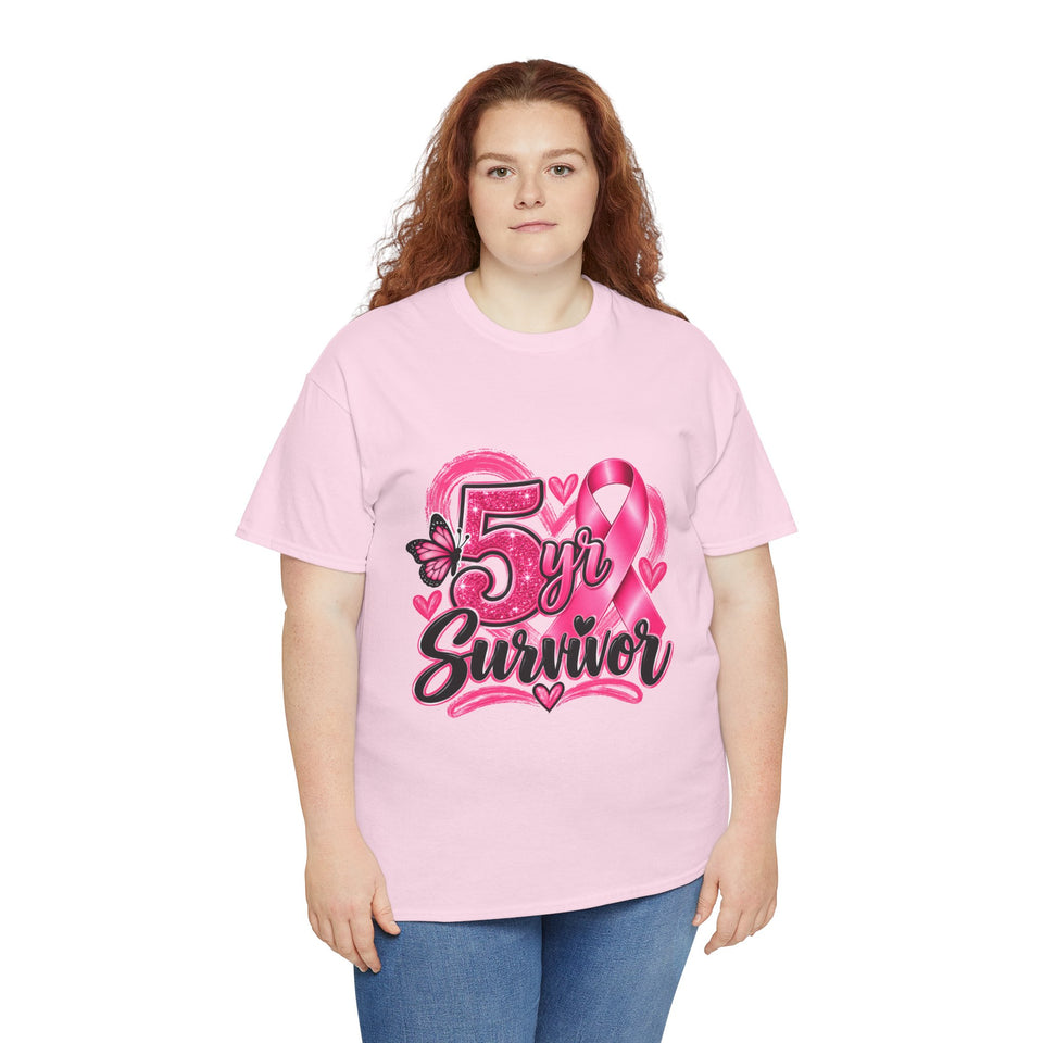 5 Yr Survivor Breast Cancer Awareness Unisex Heavy Cotton Tee