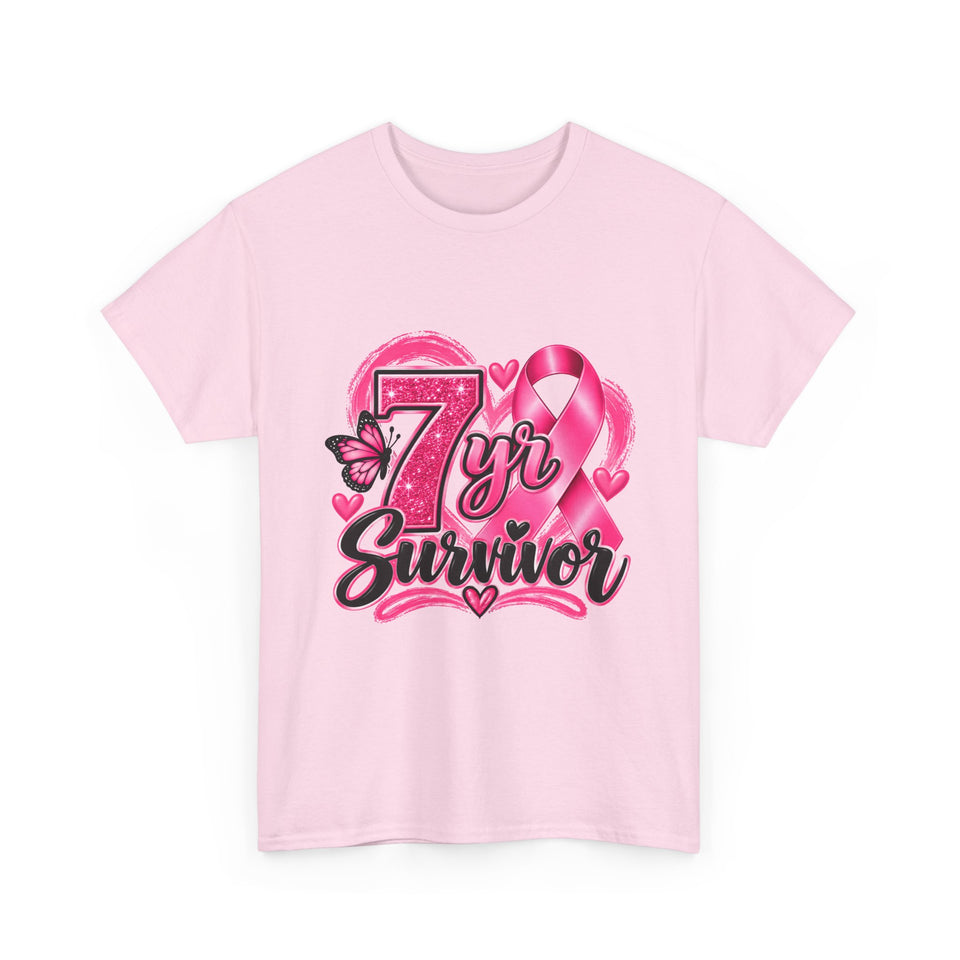 7 Yr Survivor Breast Cancer Awareness Unisex Heavy Cotton Tee