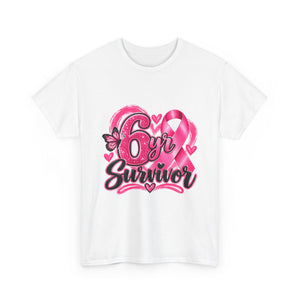 6 Yr Survivor Breast Cancer Awareness Unisex Heavy Cotton Tee