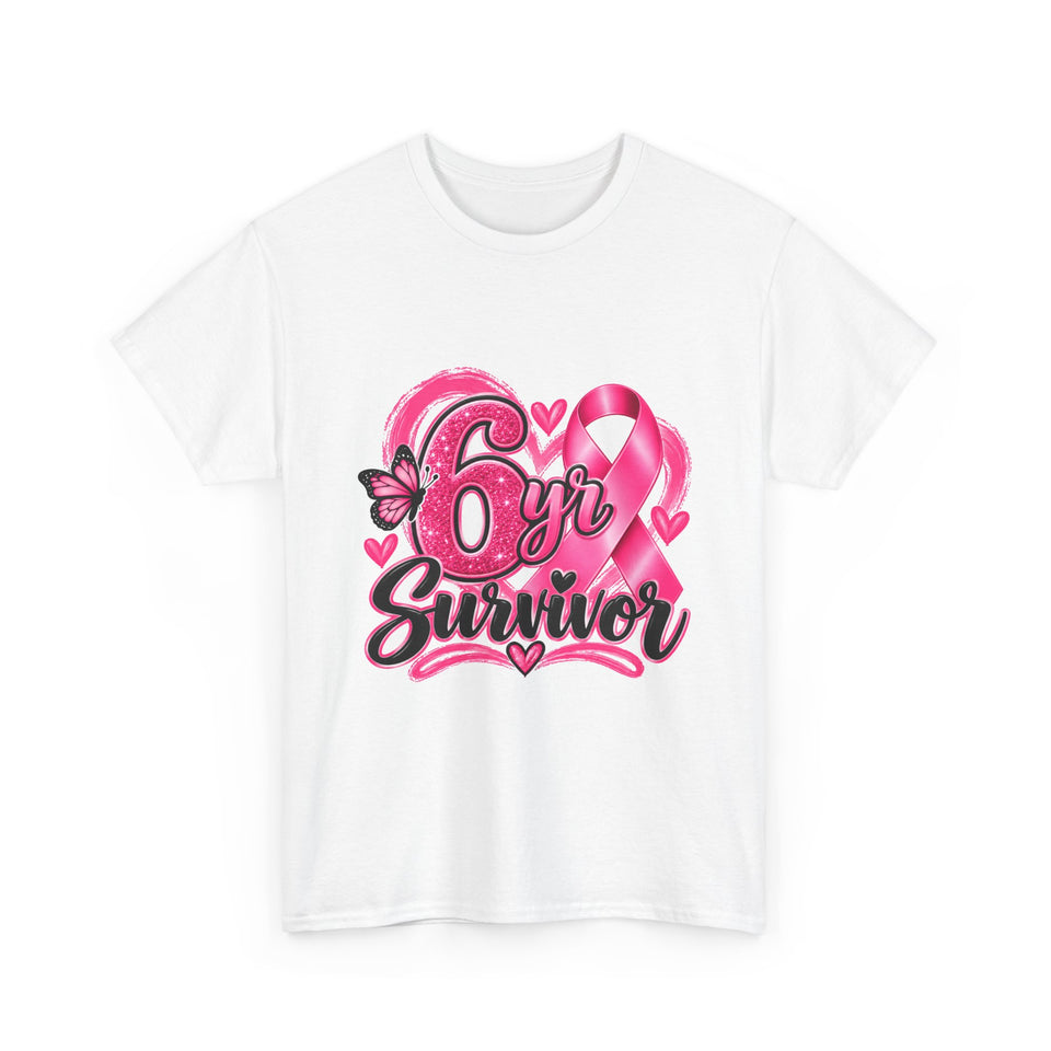 6 Yr Survivor Breast Cancer Awareness Unisex Heavy Cotton Tee