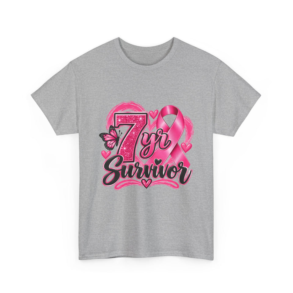 7 Yr Survivor Breast Cancer Awareness Unisex Heavy Cotton Tee