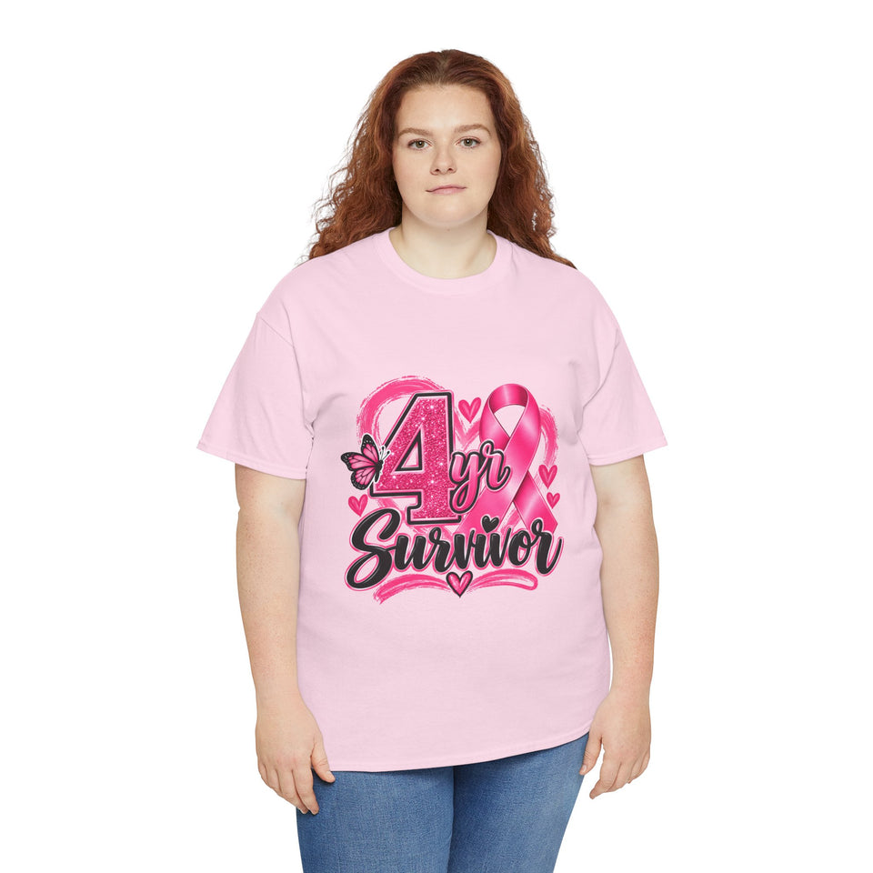 4 Yr Survivor Breast Cancer Awareness Unisex Heavy Cotton Tee