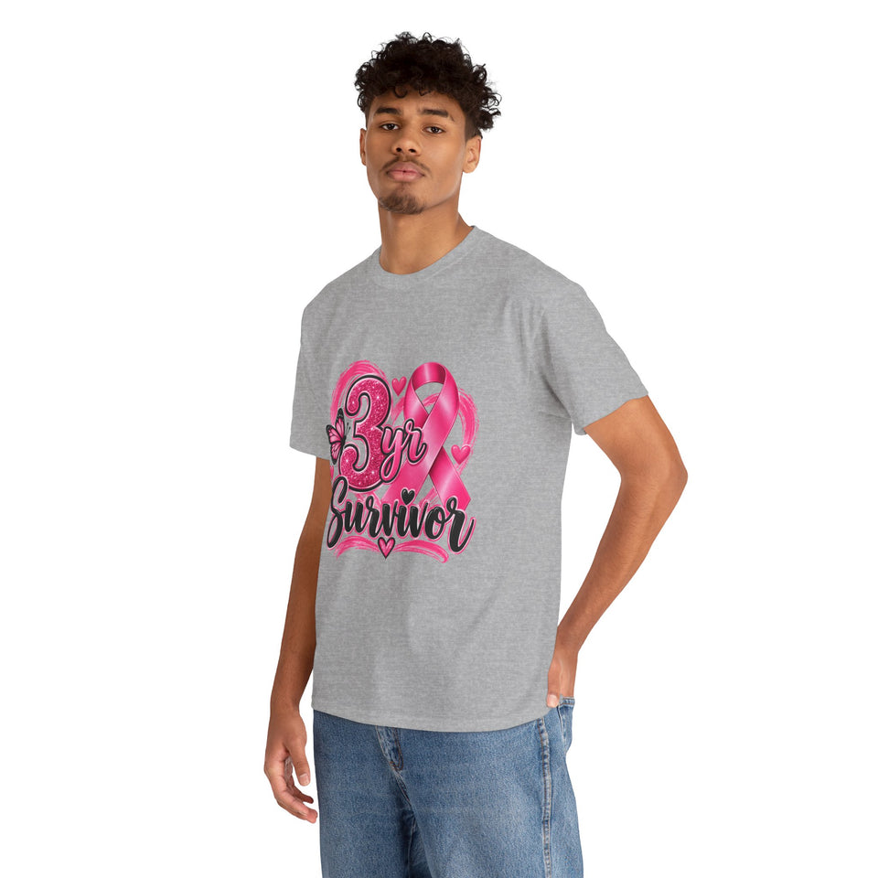 3 Yr Survivor Breast Cancer Awareness Unisex Heavy Cotton Tee
