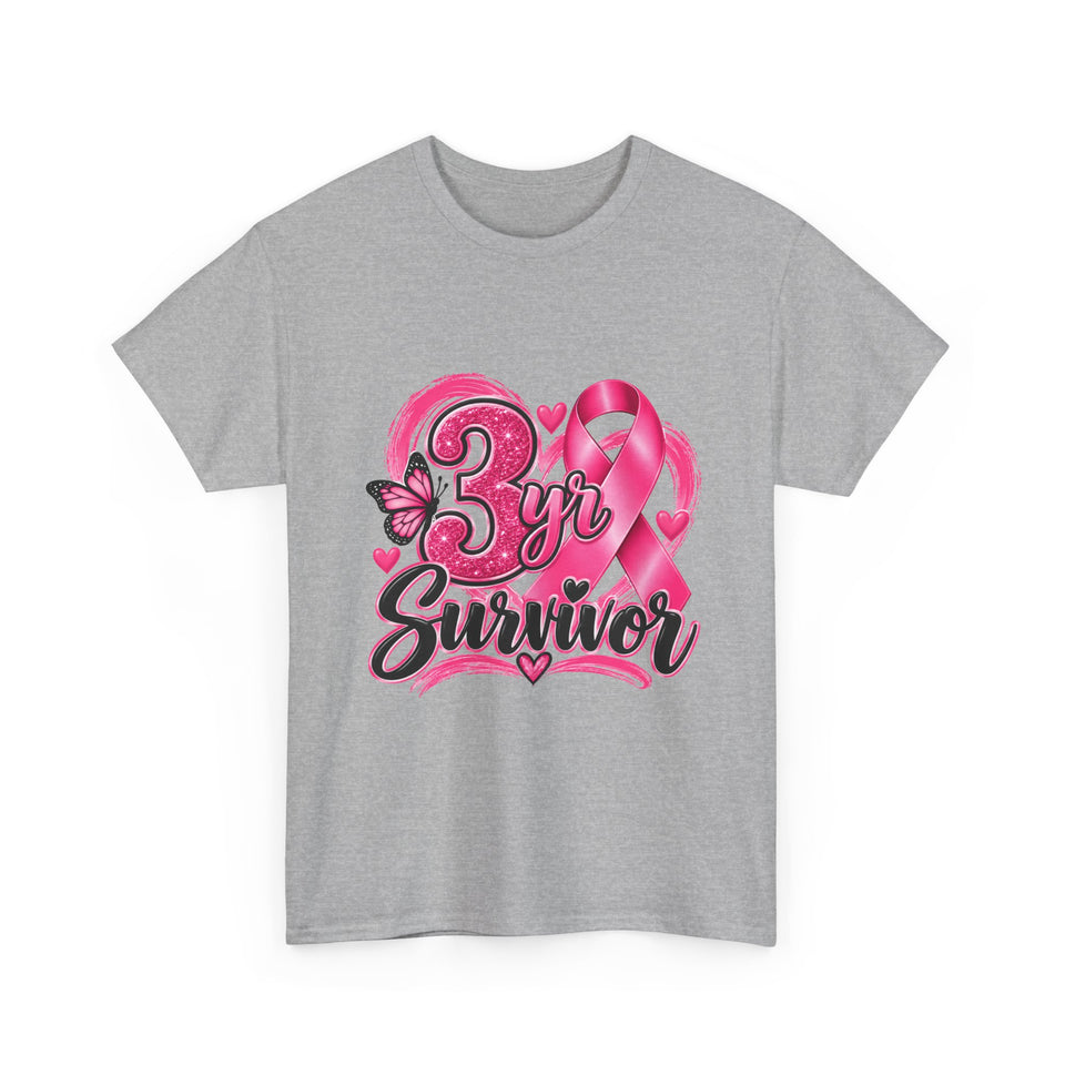 3 Yr Survivor Breast Cancer Awareness Unisex Heavy Cotton Tee