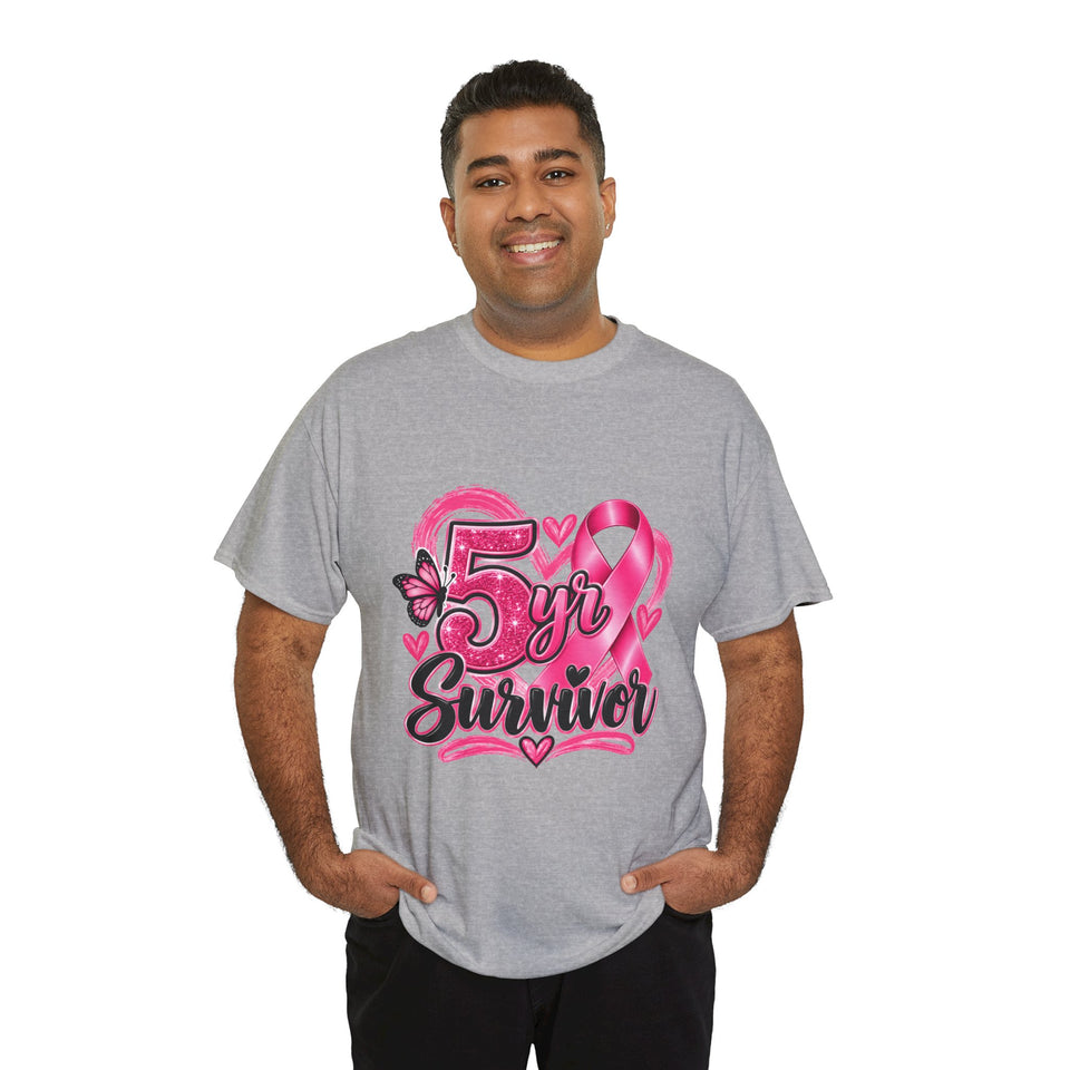 5 Yr Survivor Breast Cancer Awareness Unisex Heavy Cotton Tee