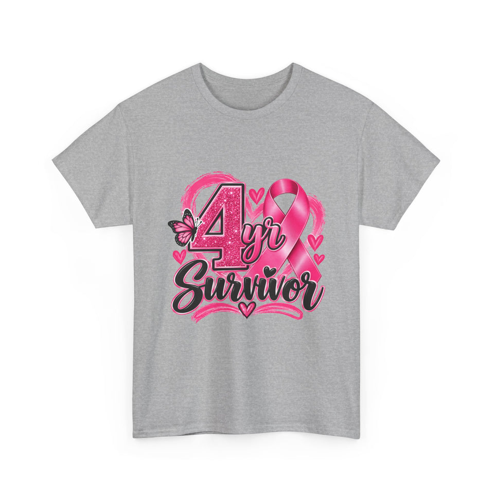 4 Yr Survivor Breast Cancer Awareness Unisex Heavy Cotton Tee