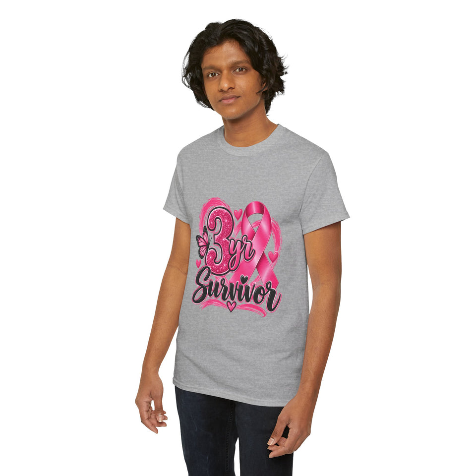 3 Yr Survivor Breast Cancer Awareness Unisex Heavy Cotton Tee